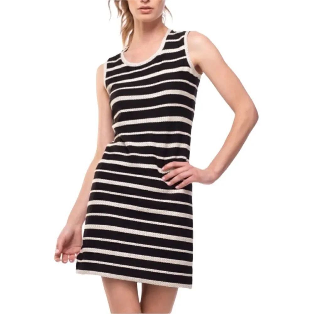 Max Studio black off white knit popover dress L